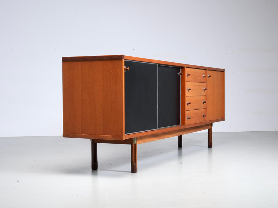 Italian Sideboard in Teak, Metal and Black Laminate, 1960's