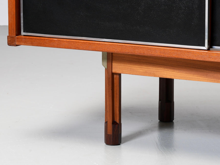 Italian Sideboard in Teak, Metal and Black Laminate, 1960's