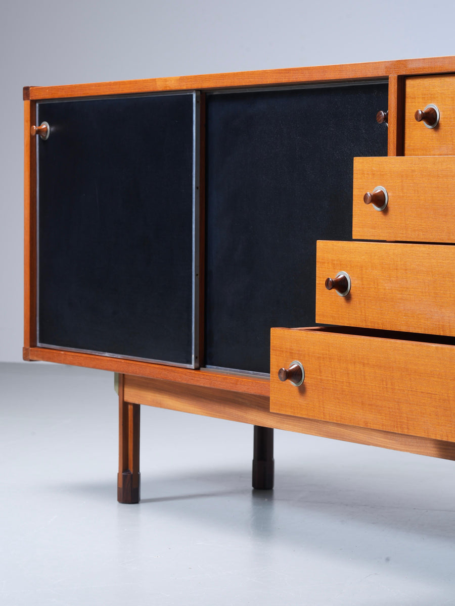 Italian Sideboard in Teak, Metal and Black Laminate, 1960's