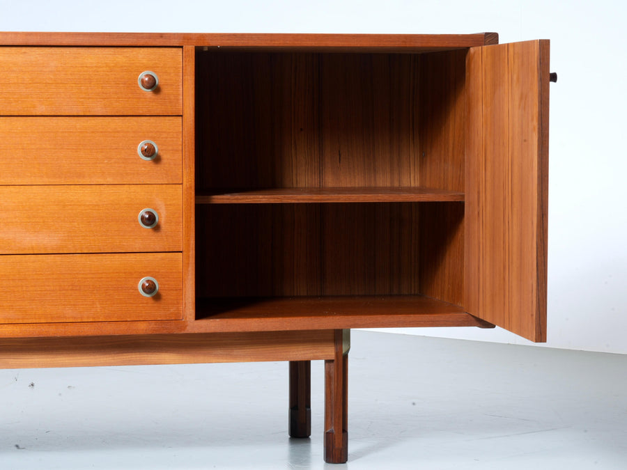Italian Sideboard in Teak, Metal and Black Laminate, 1960's