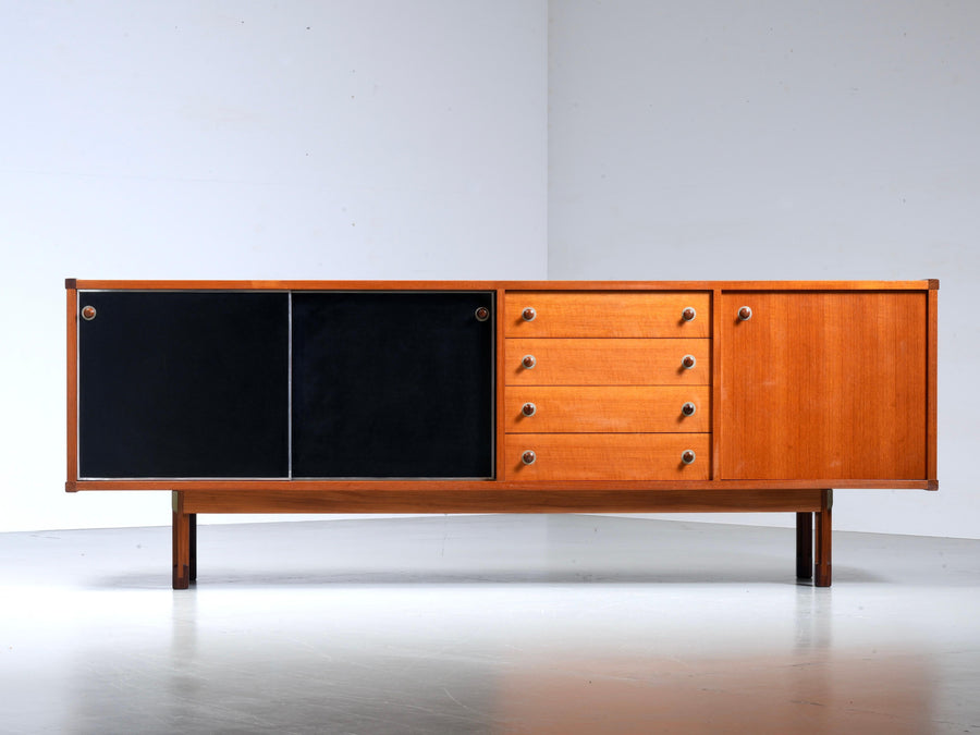 Italian Sideboard in Teak, Metal and Black Laminate, 1960's