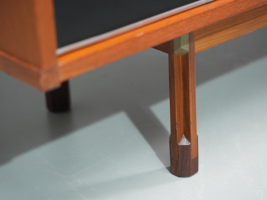 Italian Cabinet/ Secretary in Teak, Metal and Black Laminate, 1960's.