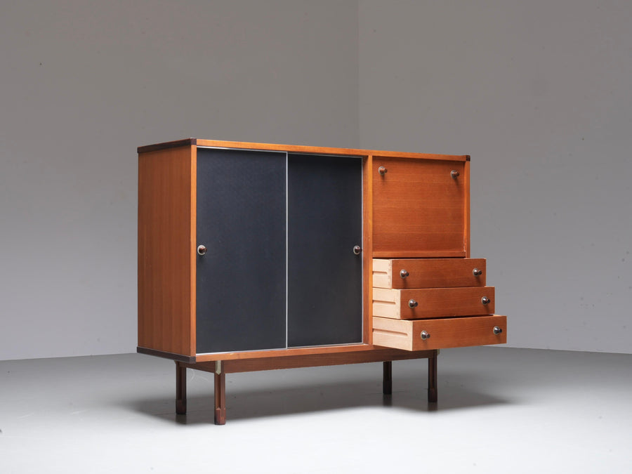 Italian Cabinet/ Secretary in Teak, Metal and Black Laminate, 1960's.