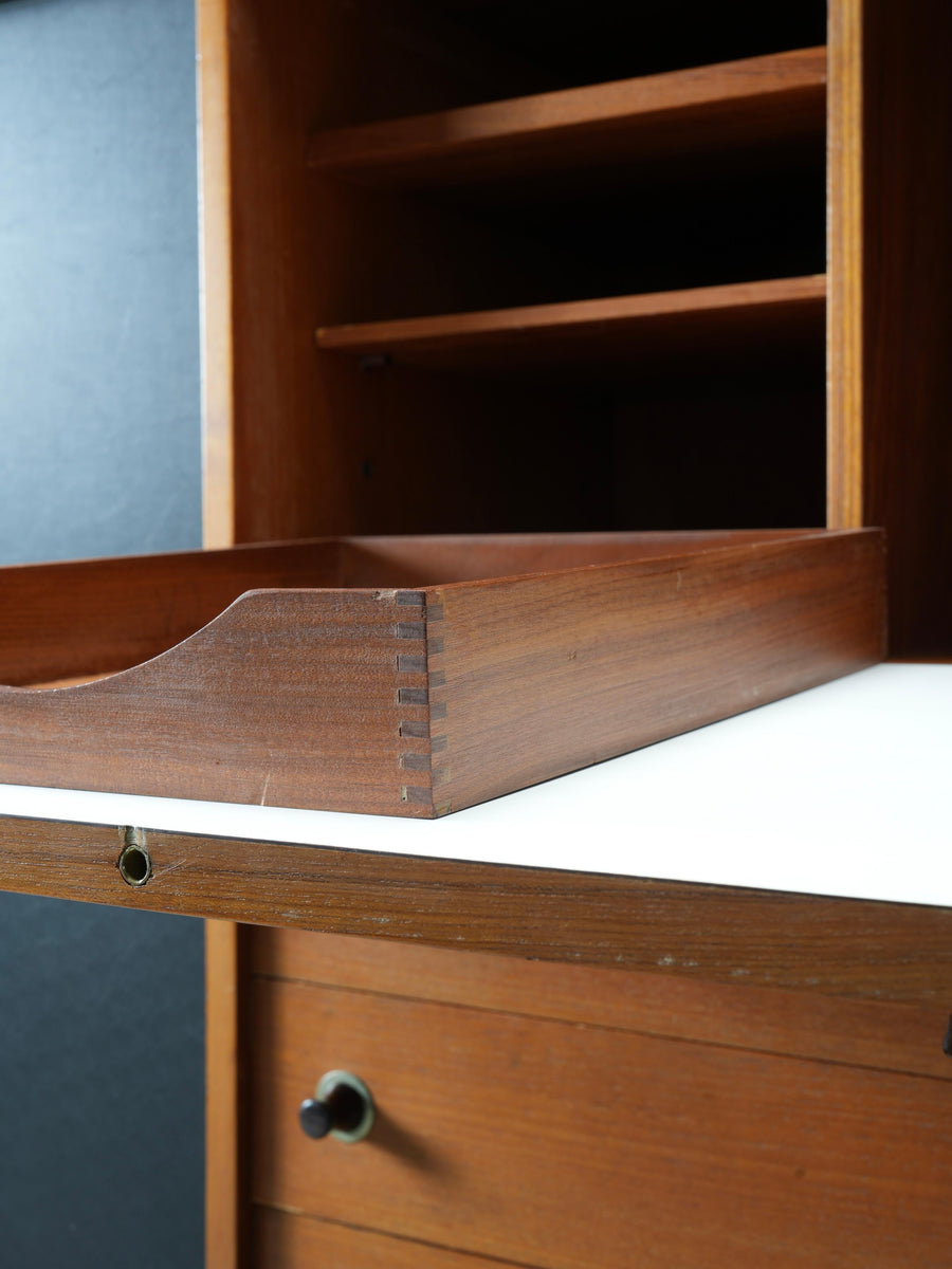 Italian Cabinet/ Secretary in Teak, Metal and Black Laminate, 1960's.