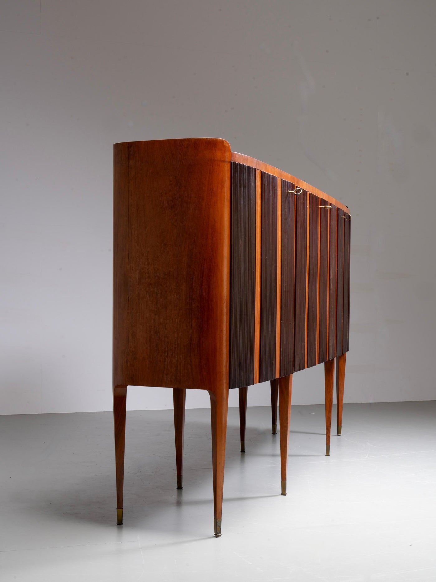 Paolo Buffa Eight-Legs Grande Credenza in Wood, Brass and Glass, Italy, 1950's