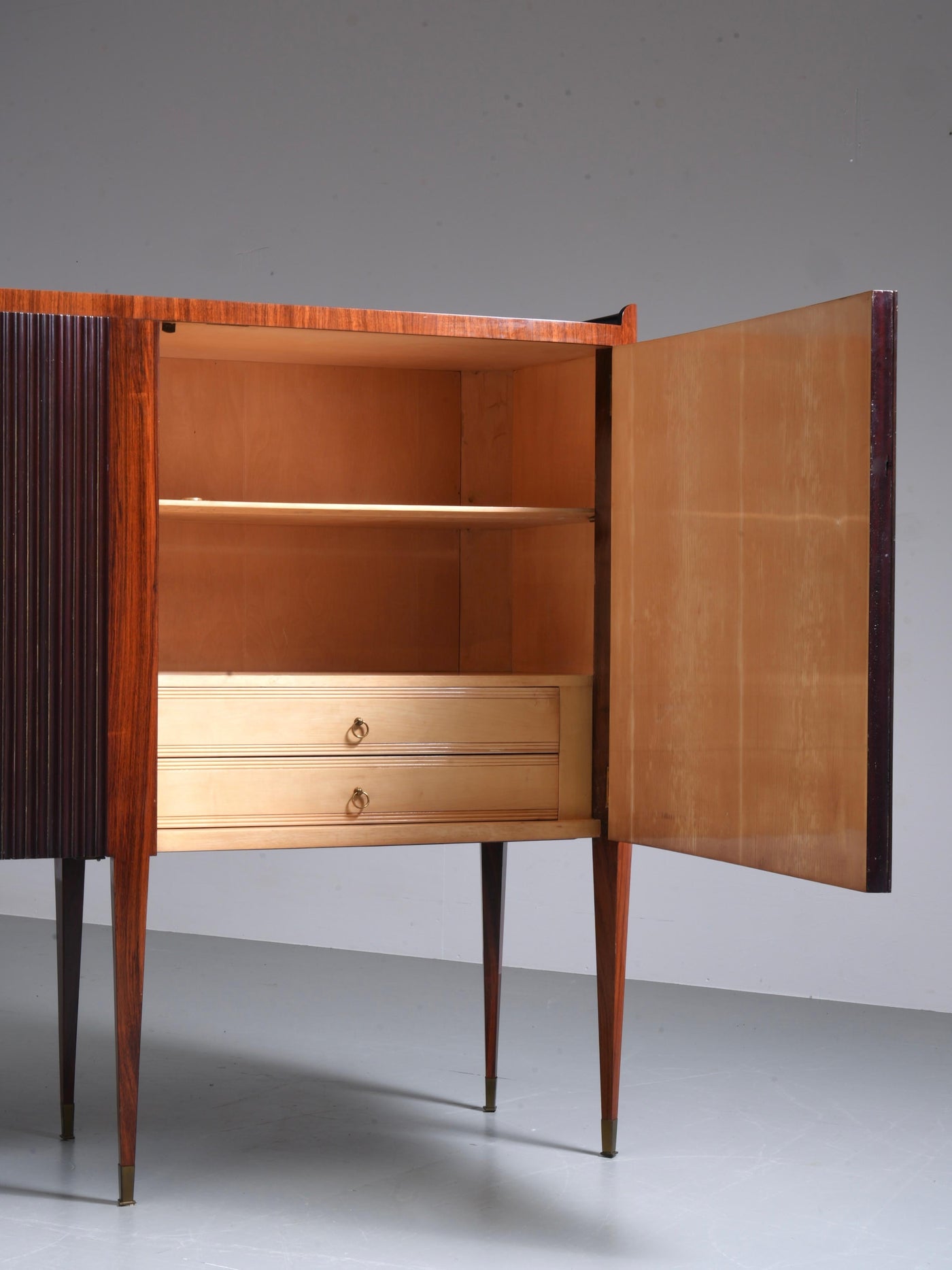Paolo Buffa Eight-Legs Grande Credenza in Wood, Brass and Glass, Italy, 1950's