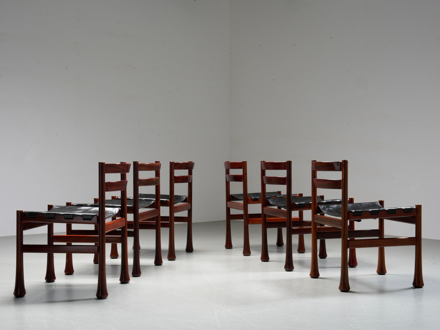 Set of 6 Dining Chairs by Luciano Frigerio in Wood and Leather, Italy, 1970's