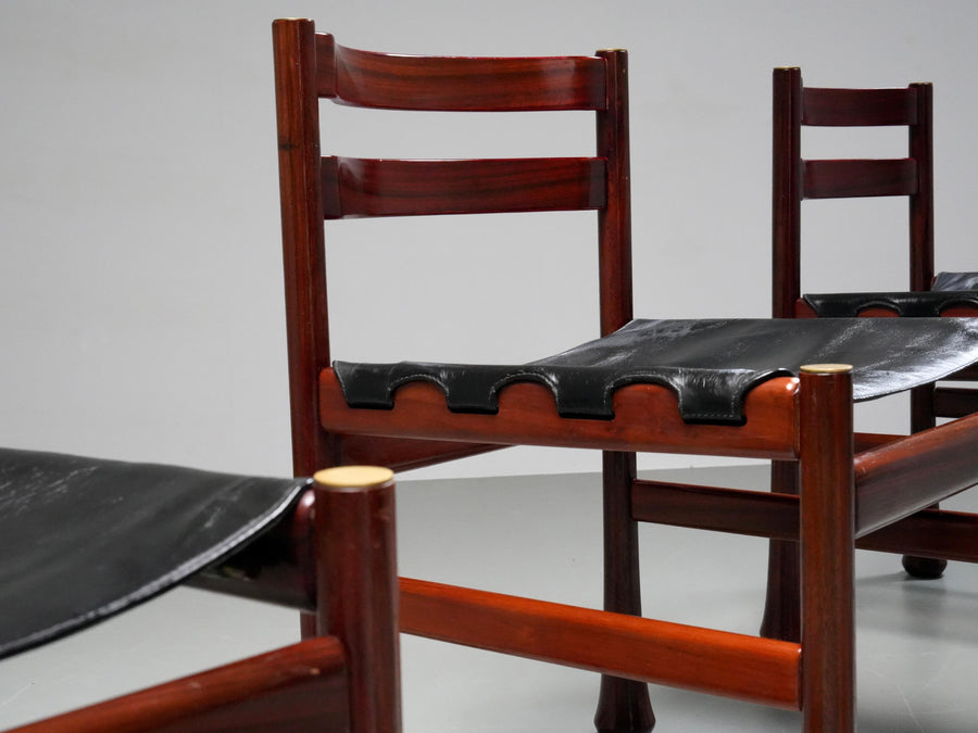 Set of 6 Dining Chairs by Luciano Frigerio in Wood and Leather, Italy, 1970's