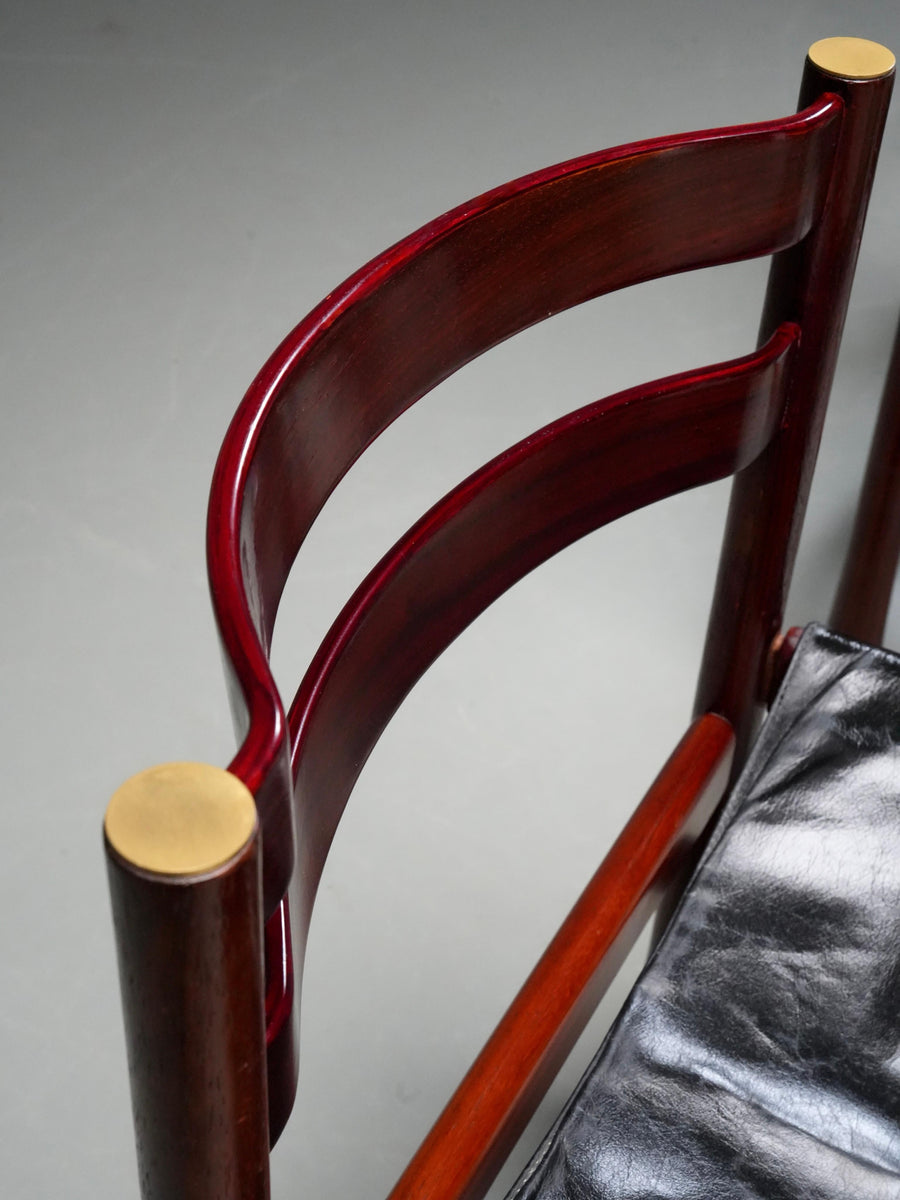 Set of 6 Dining Chairs by Luciano Frigerio in Wood and Leather, Italy, 1970's