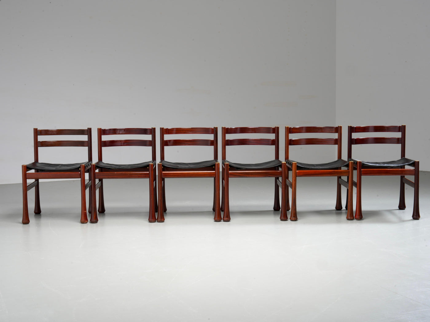 Set of 6 Dining Chairs by Luciano Frigerio in Wood and Leather, Italy, 1970's
