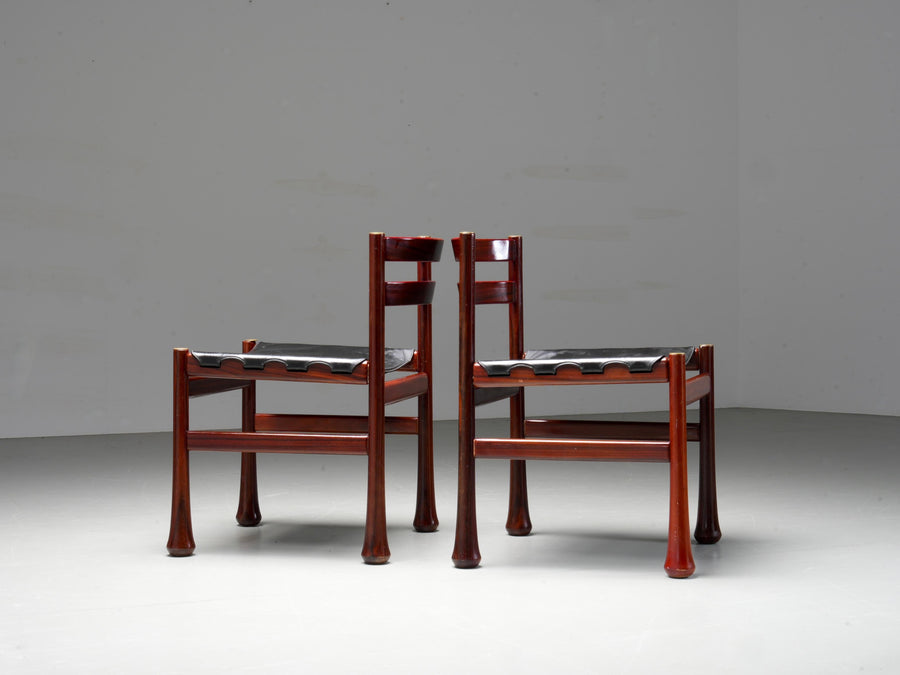 Set of 6 Dining Chairs by Luciano Frigerio in Wood and Leather, Italy, 1970's