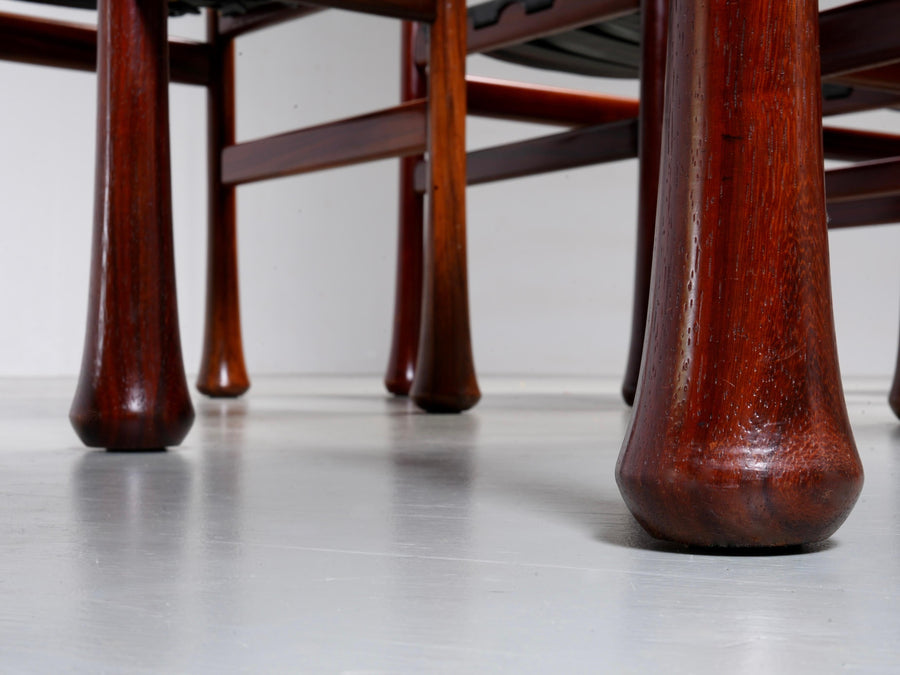 Set of 6 Dining Chairs by Luciano Frigerio in Wood and Leather, Italy, 1970's