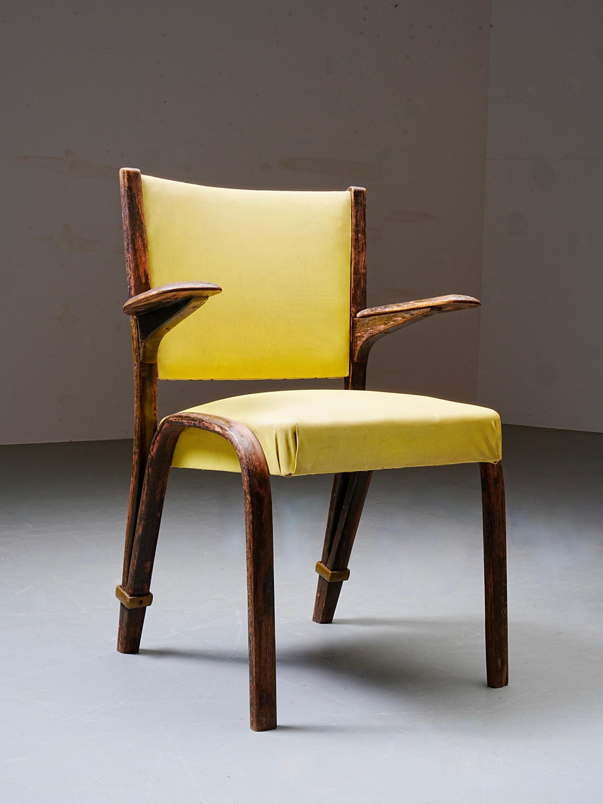 French Chair in Wood and Yellow Upholstery, France, 1950's