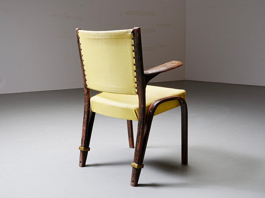 French Chair in Wood and Yellow Upholstery, France, 1950's