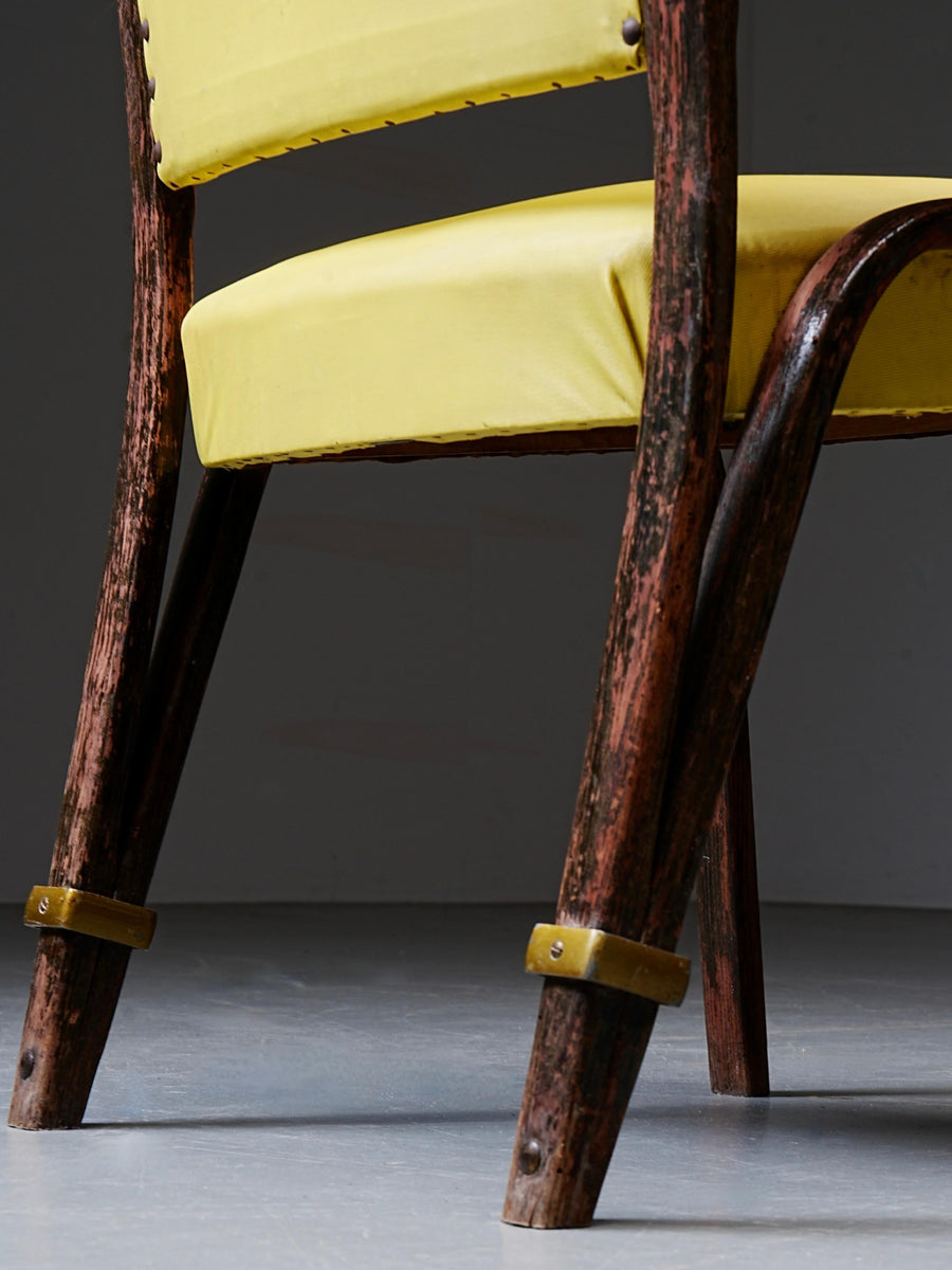French Chair in Wood and Yellow Upholstery, France, 1950's