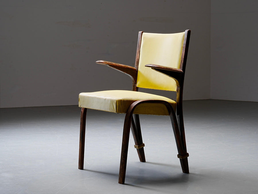French Chair in Wood and Yellow Upholstery, France, 1950's