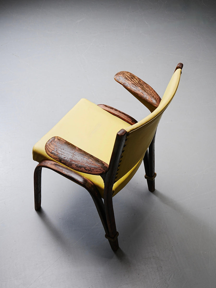 French Chair in Wood and Yellow Upholstery, France, 1950's