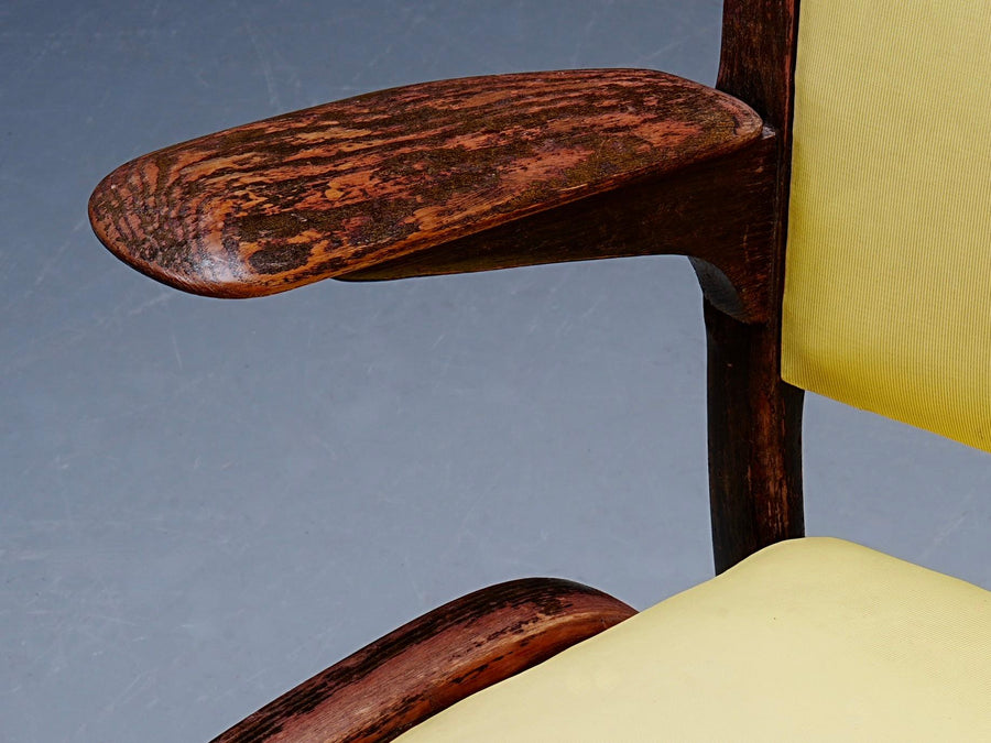 French Chair in Wood and Yellow Upholstery, France, 1950's