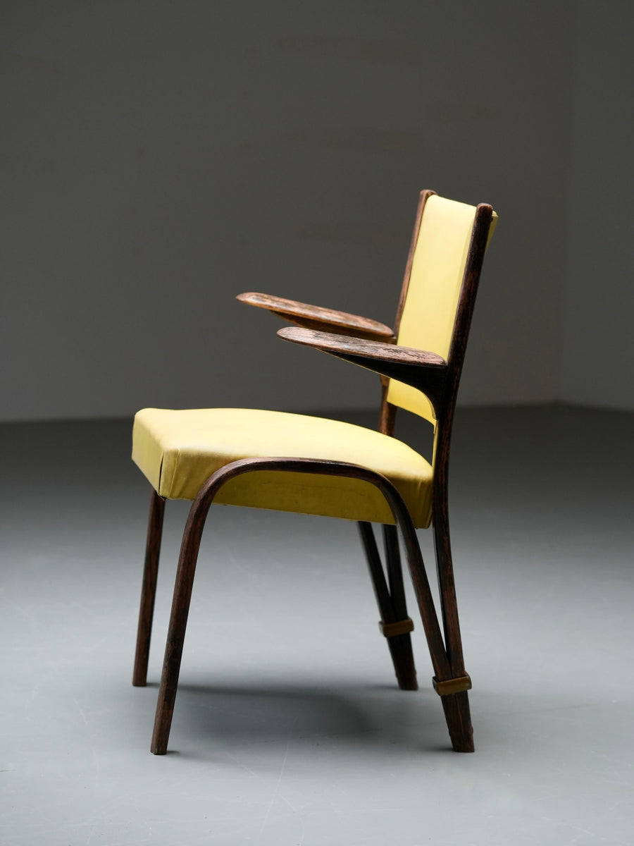 French Chair in Wood and Yellow Upholstery, France, 1950's