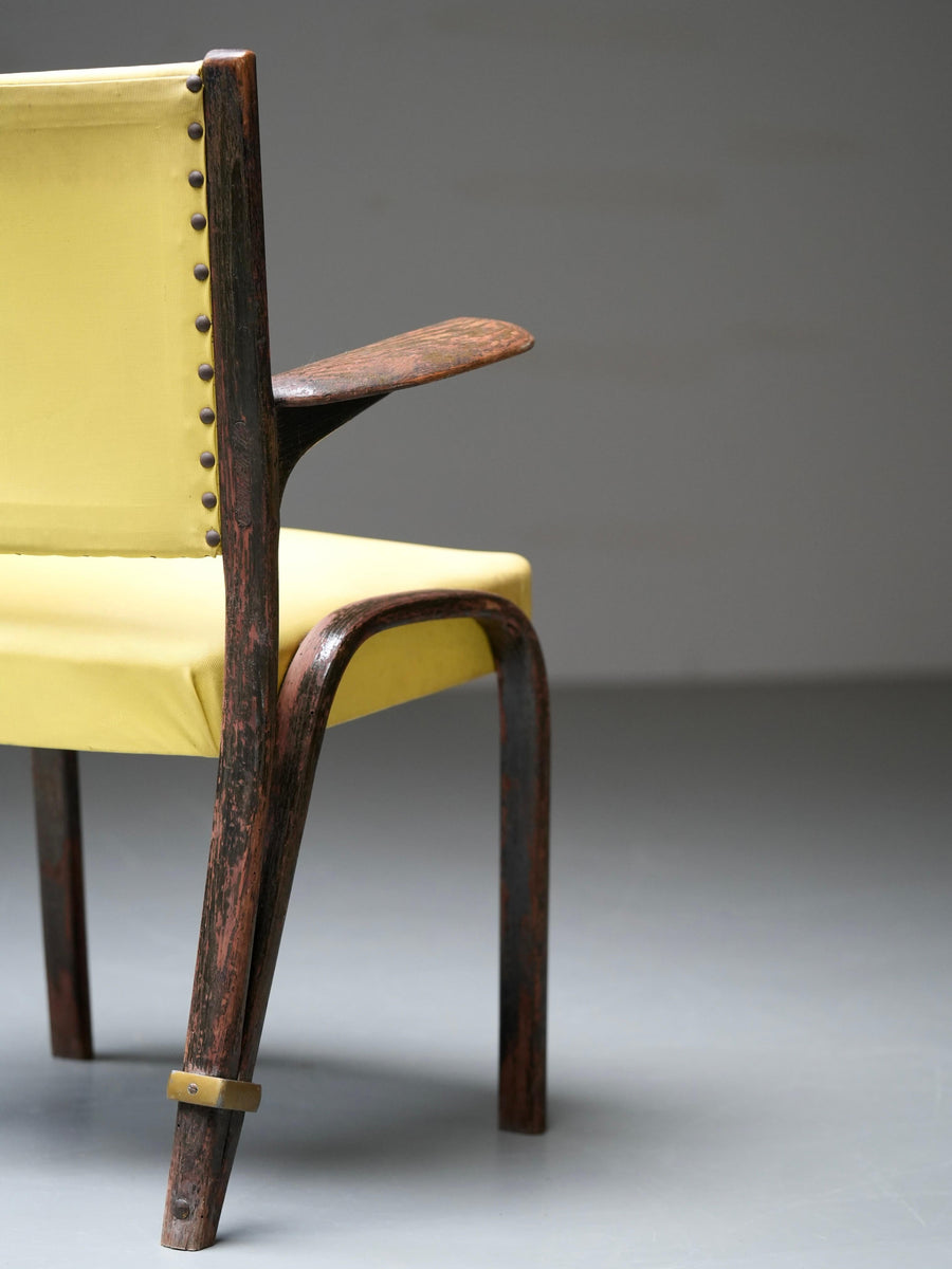 French Chair in Wood and Yellow Upholstery, France, 1950's