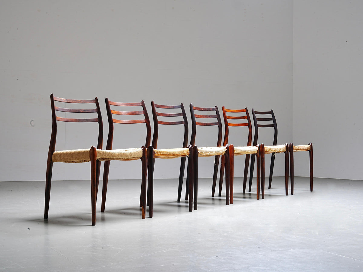 Set of 6 Niels Otto Møller chairs in Wood, Denmark, 1960's
