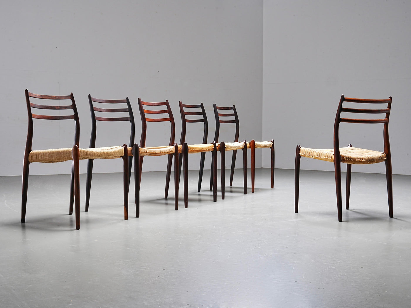 Set of 6 Niels Otto Møller chairs in Wood, Denmark, 1960's