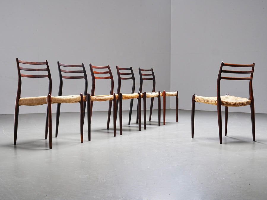 Set of 6 Niels Otto Møller chairs in Wood, Denmark, 1960's