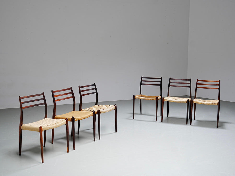 Set of 6 Niels Otto Møller chairs in Wood, Denmark, 1960's