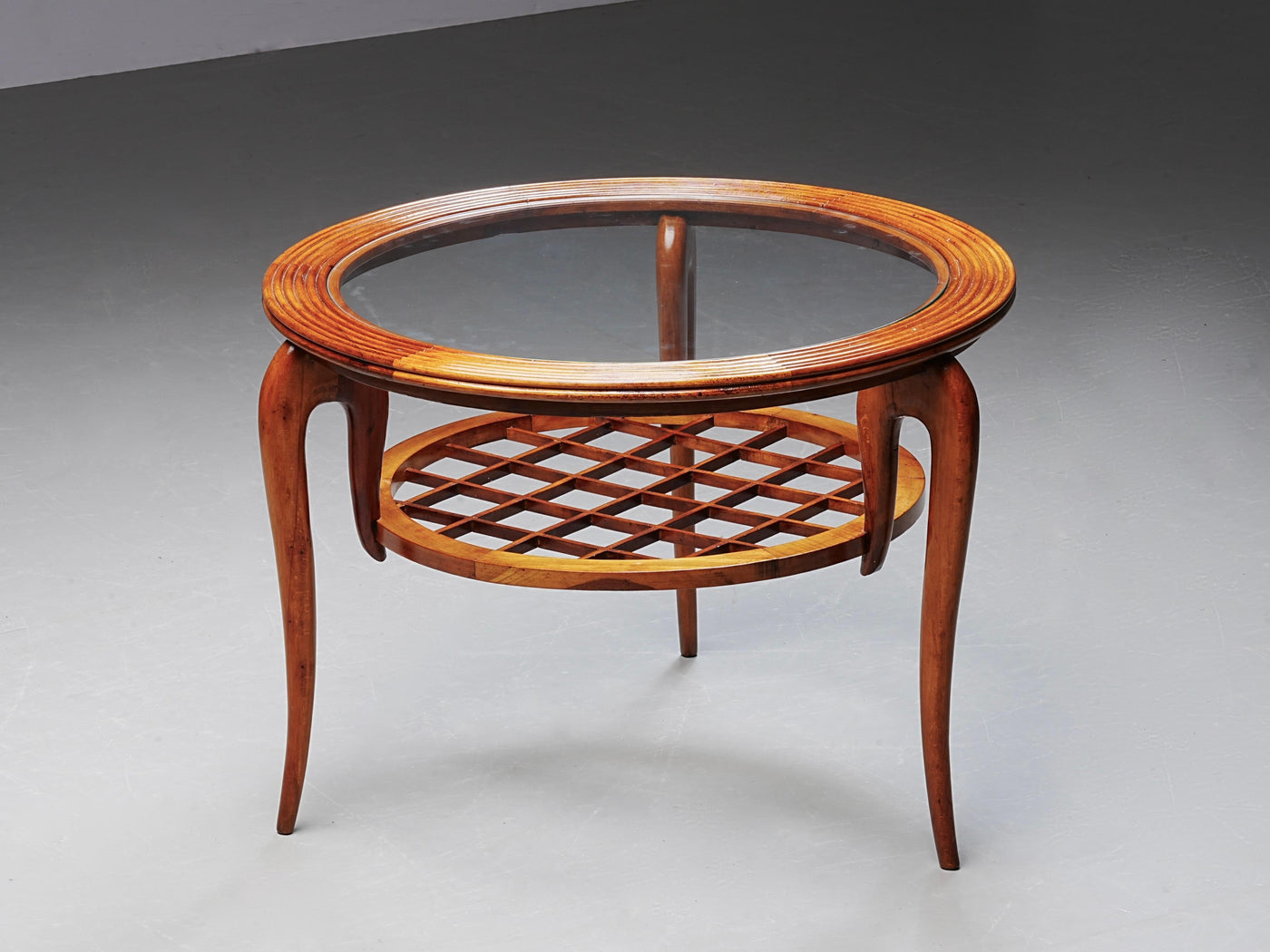 Round Coffee Table in Walnut and Glass, Italy, 1950's