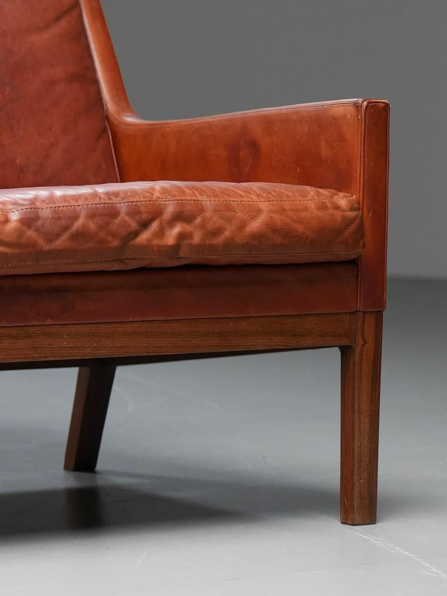 Kai Lyngfeldt Larsen 2 seat Sofa in cognac patinated Leather, Denmark, 1960’s