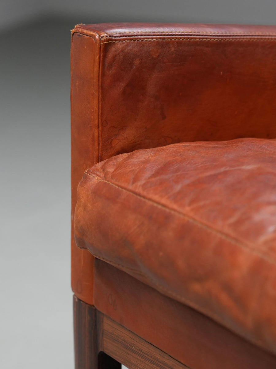 Kai Lyngfeldt Larsen 2 seat Sofa in cognac patinated Leather, Denmark, 1960’s