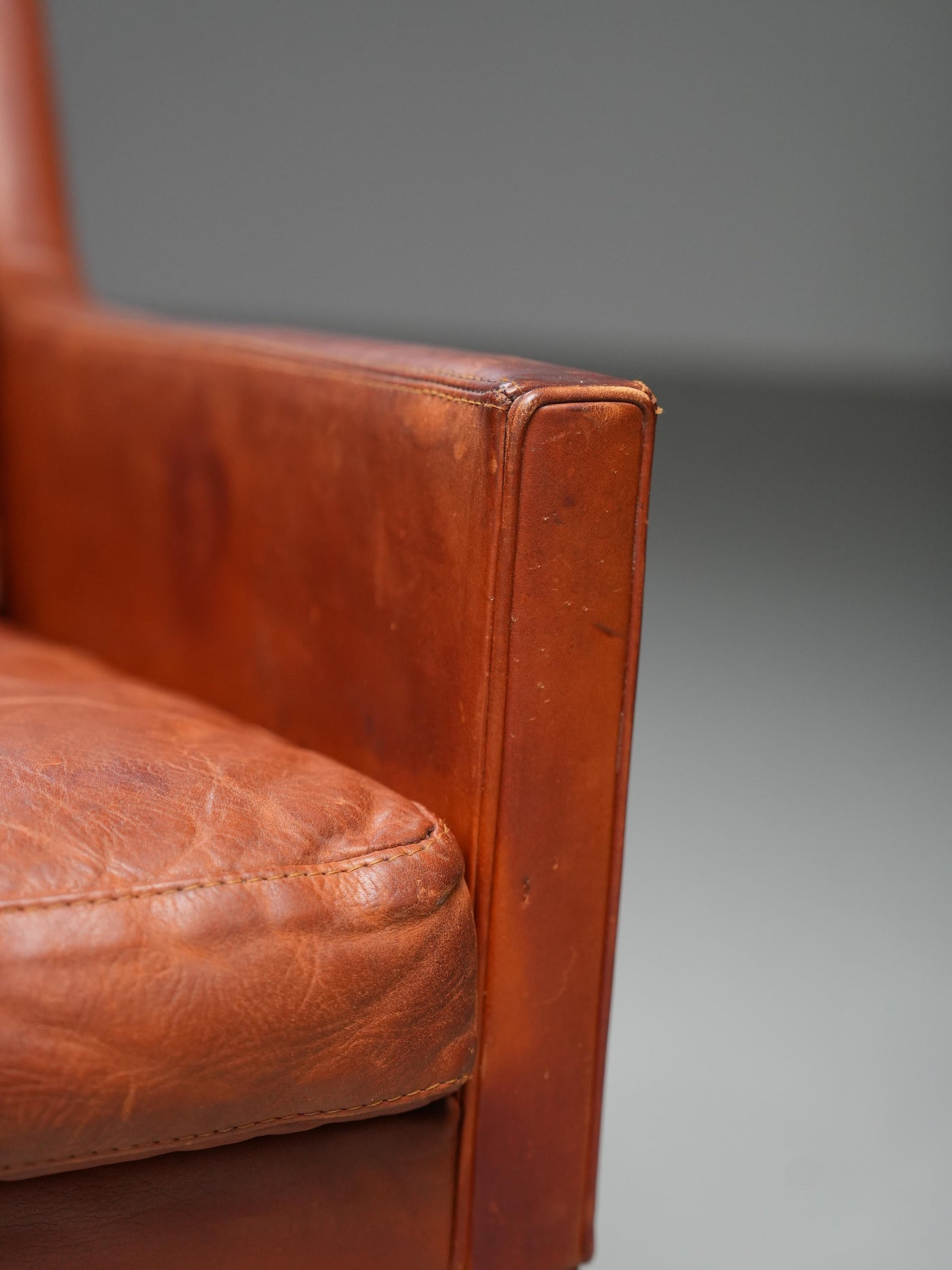 Kai Lyngfeldt Larsen 2 seat Sofa in cognac patinated Leather, Denmark, 1960’s