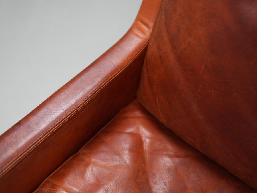 Kai Lyngfeldt Larsen 2 seat Sofa in cognac patinated Leather, Denmark, 1960’s