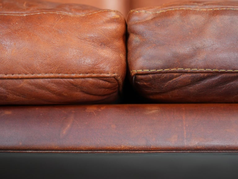 Kai Lyngfeldt Larsen 2 seat Sofa in cognac patinated Leather, Denmark, 1960’s