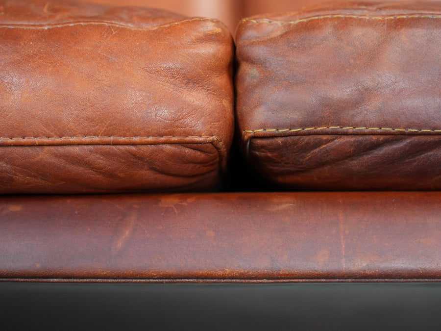 Kai Lyngfeldt Larsen 2 seat Sofa in cognac patinated Leather, Denmark, 1960’s