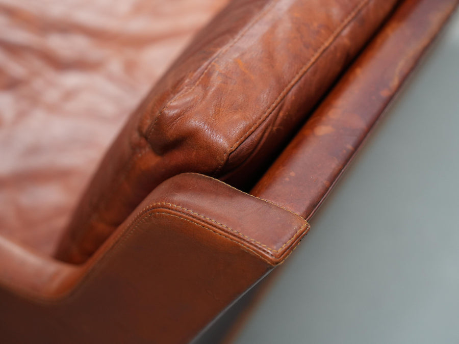 Kai Lyngfeldt Larsen 2 seat Sofa in cognac patinated Leather, Denmark, 1960’s