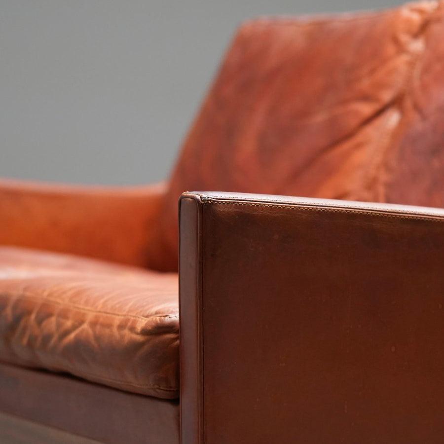 Kai Lyngfeldt Larsen 2 seat Sofa in cognac patinated Leather, Denmark, 1960’s