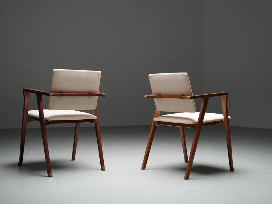 Two 'Luisa' Armchairs by Franco Albini in Oak, Metal and Fabric, Italy, 1949