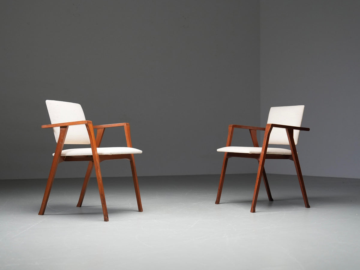 Two 'Luisa' Armchairs by Franco Albini in Oak, Metal and Fabric, Italy, 1949