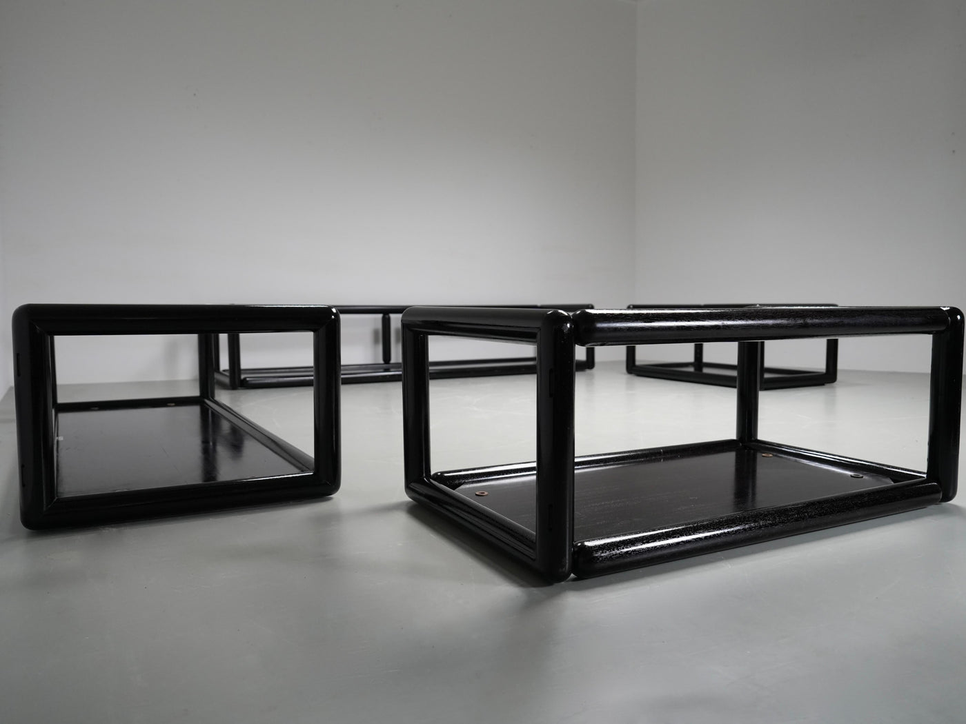 Set of 2 Carlo Scarpa 'Cornaro' Sofas in Iroko Wood and Fabric, Italy, 1970's