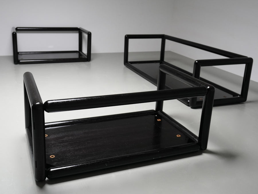 Set of 2 Carlo Scarpa 'Cornaro' Sofas in Iroko Wood and Fabric, Italy, 1970's