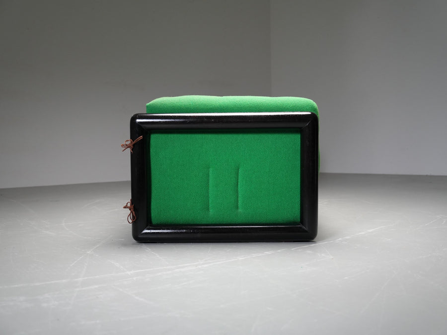 Carlo Scarpa "Cornaro" Sofa early edition in Iroko Wood and Fabric, Italy, 1950s
