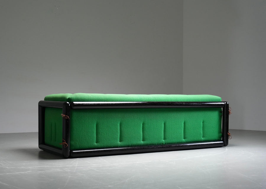 Set of 2 Carlo Scarpa 'Cornaro' Sofas in Iroko Wood and Fabric, Italy, 1970's