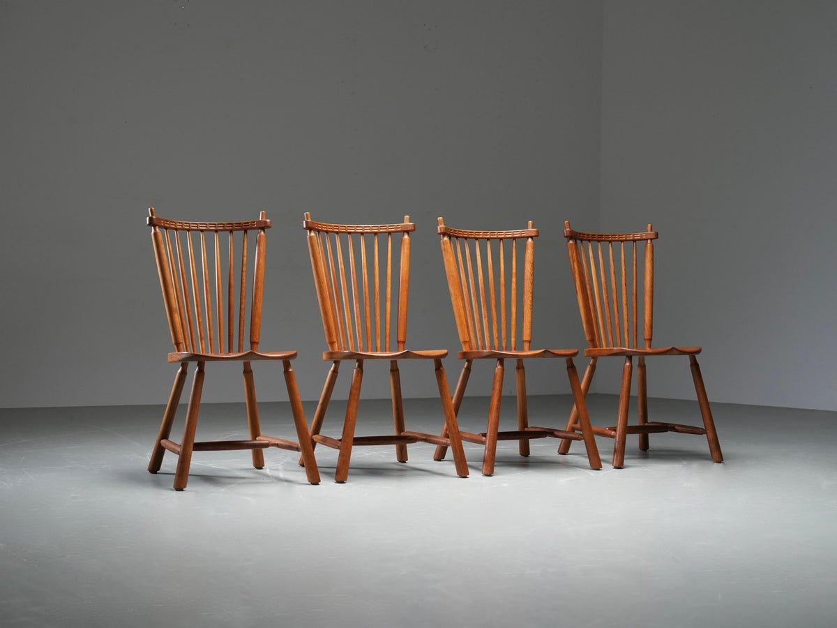 Set of 4 Spindle-Back Chairs in Oak by 'De Ster' Gelderland, 1960's
