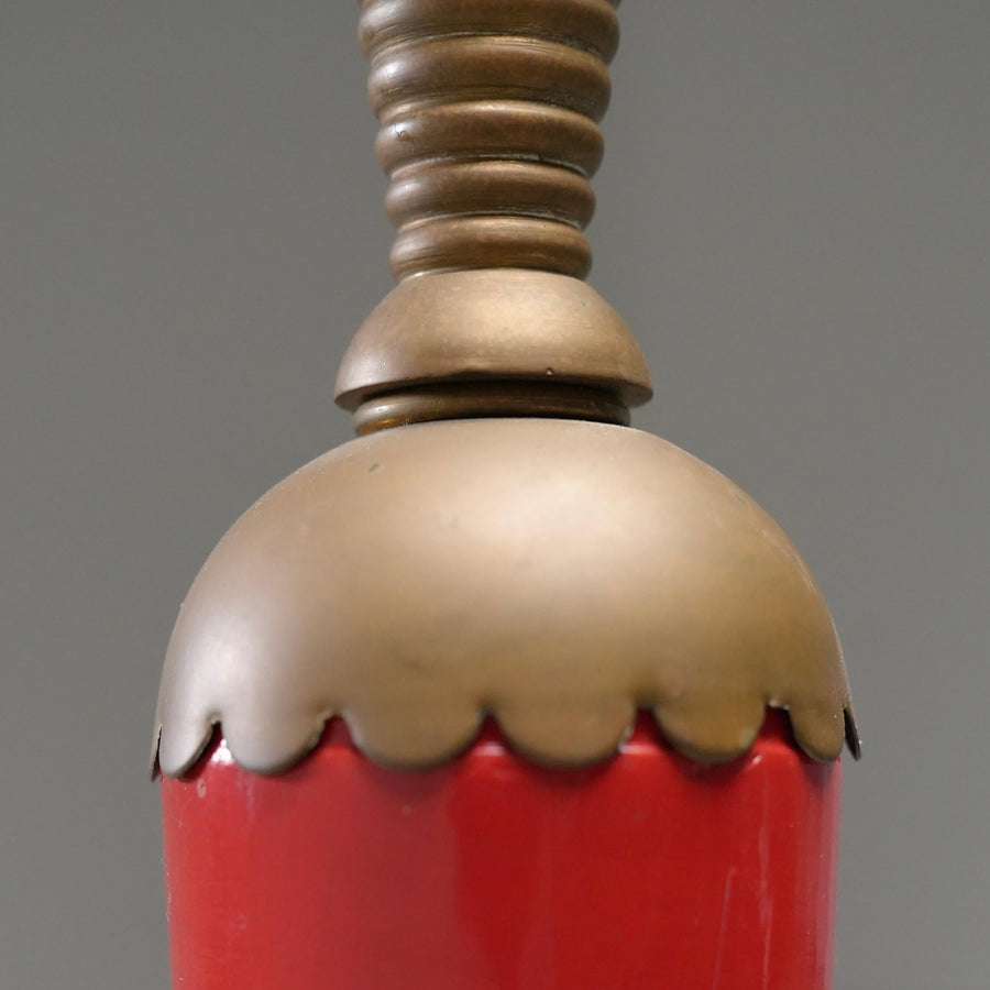 Italian 1950s Floor Lamp with Brass Accents and Original Red Lacquer