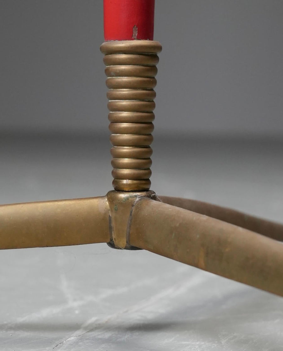Italian 1950s Floor Lamp with Brass Accents and Original Red Lacquer