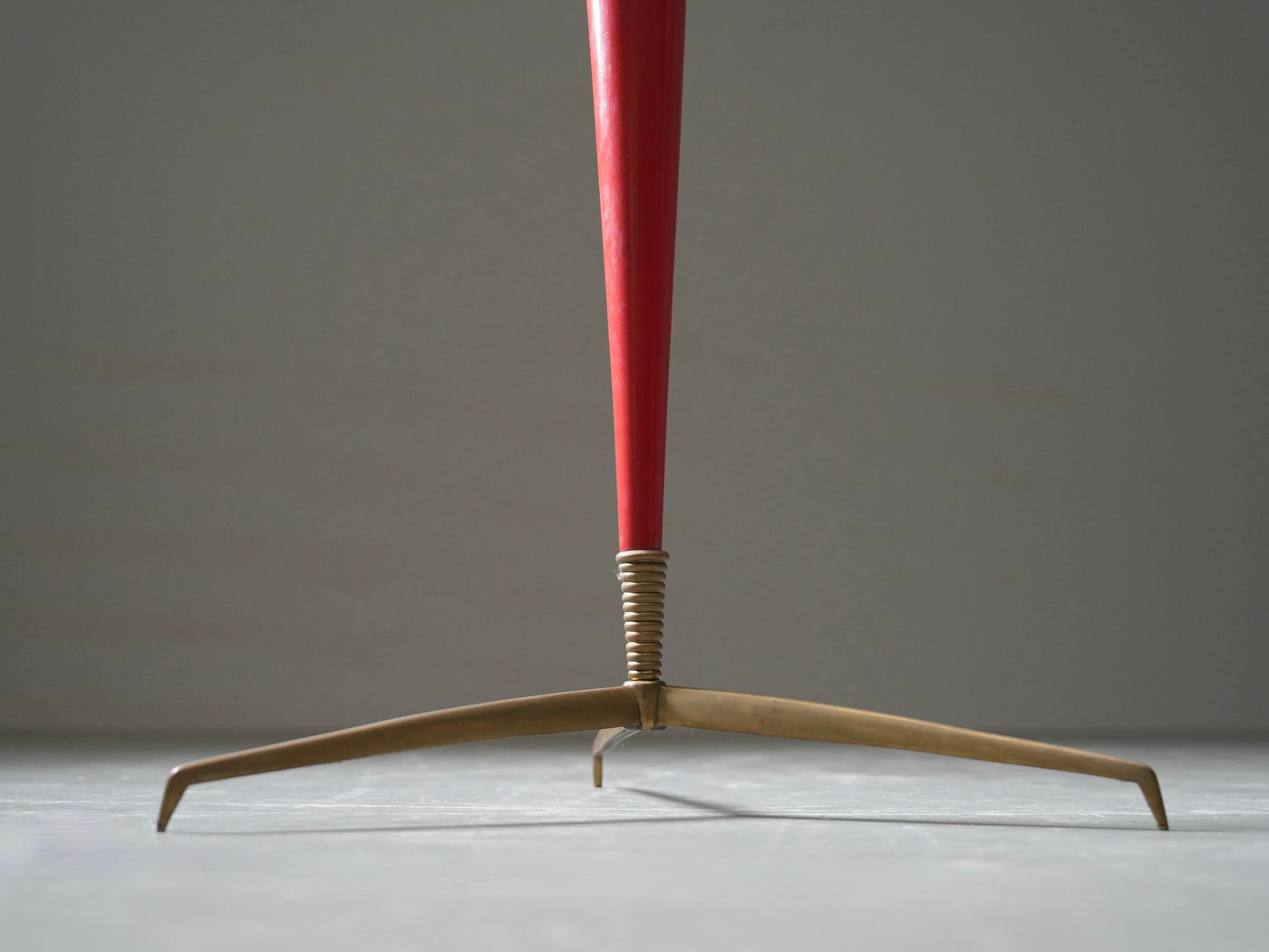 Italian 1950s Floor Lamp with Brass Accents and Original Red Lacquer