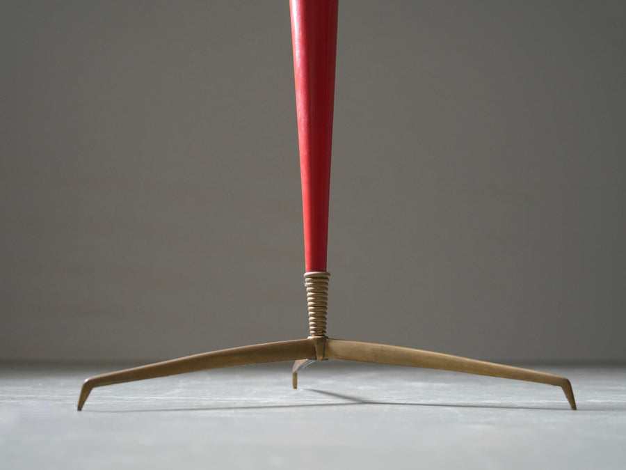 Italian 1950s Floor Lamp with Brass Accents and Original Red Lacquer