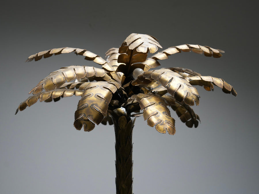 Christian Techoueyres for Maison Jansen Palm Lamp in Brass, France, 1970's