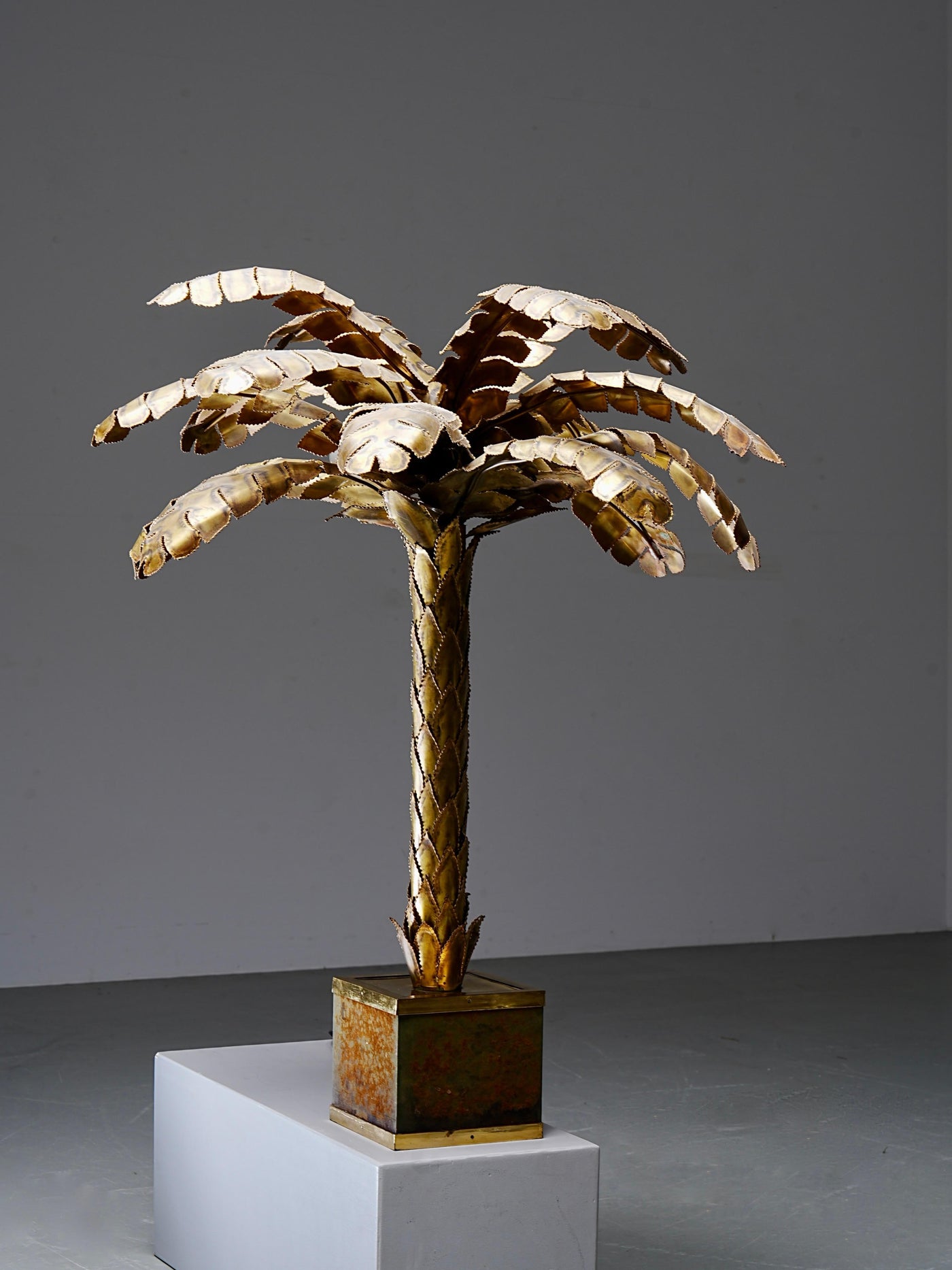 Christian Techoueyres for Maison Jansen Palm Lamp in Brass, France, 1970's